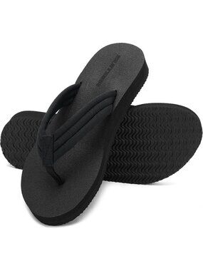 Women's All Black Summer Lightweight Soft Fabric Straps Flip Flops Beach Sandals